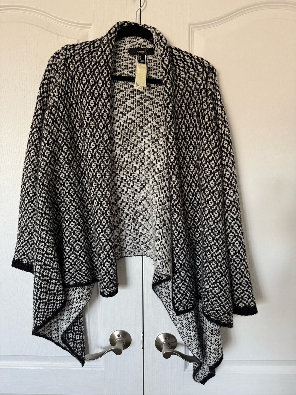 Forever 21 Black and White Open-Front Draped Knit Cardigan